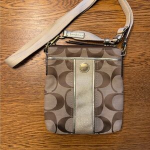 Coach Signature Brown and Cream Crossbody Bag
